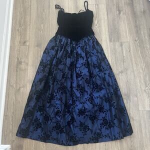 Gunne Sax by Jessica McClintock 90's Y2K formal corset Blue Black Sz 7/8 Whimsy